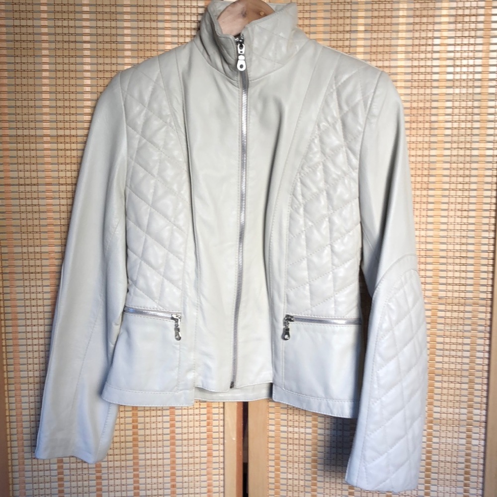 Cream Leather Italian Made Bomber jacket